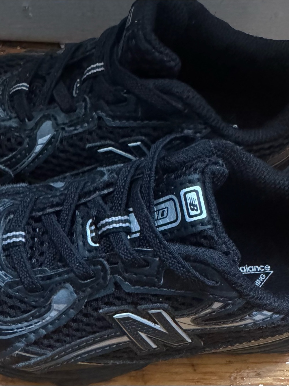 New Balance Black and Gray Mesh Lace-Up Sneakers